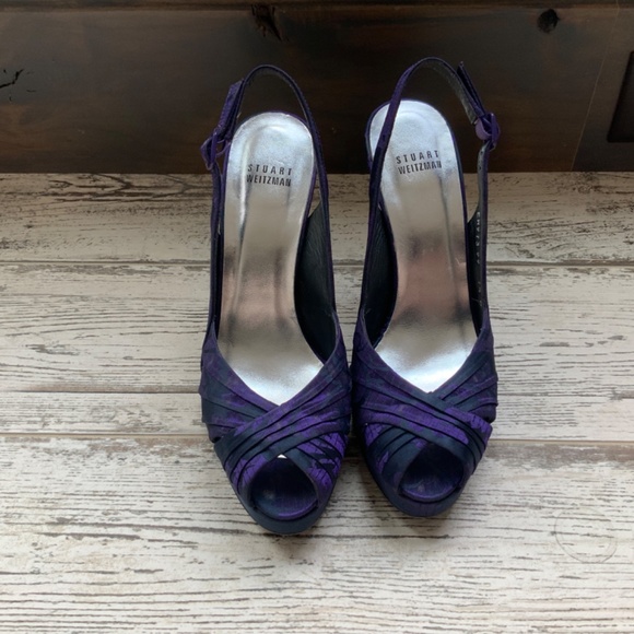 Stuart Weitzman Brocade Satin open toe heels - Picture 3 of 6